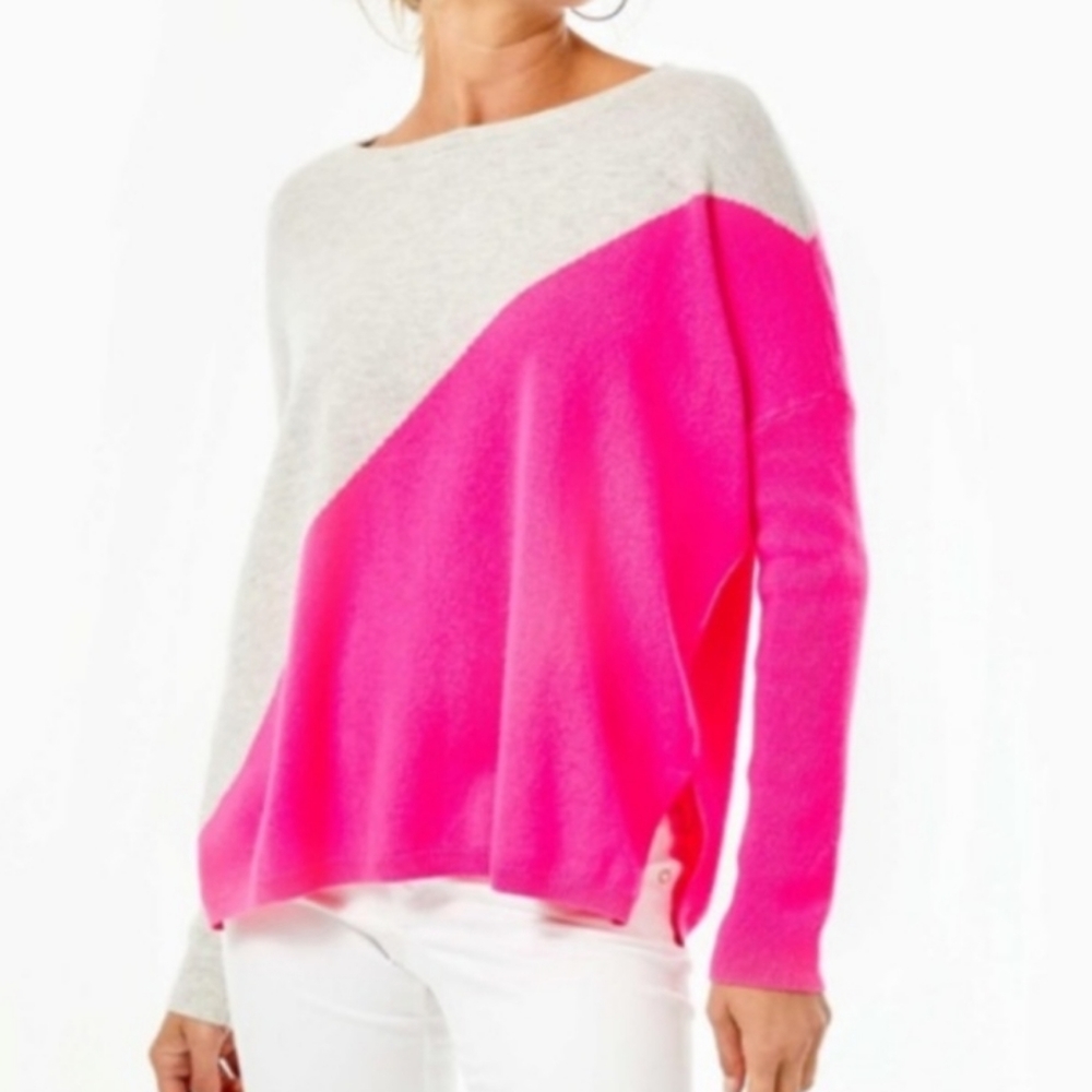 LILLY PULITZER "NAPA" Cashmere Sweater In Pink and Gray Sz M